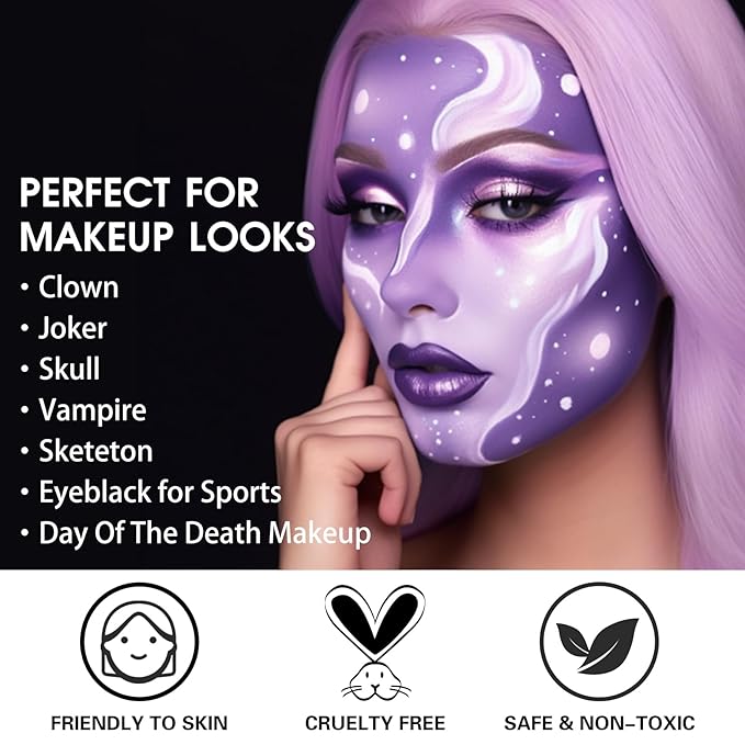 BOBISUKA Purple Face Body Paint, Blendable Cream Face Painting Kit, Colored Eye Black for Sports, Facepaint for Halloween Cosplay, Costume, Parties, SFX Special Effect Makeup（2.1 Fl.oz）
