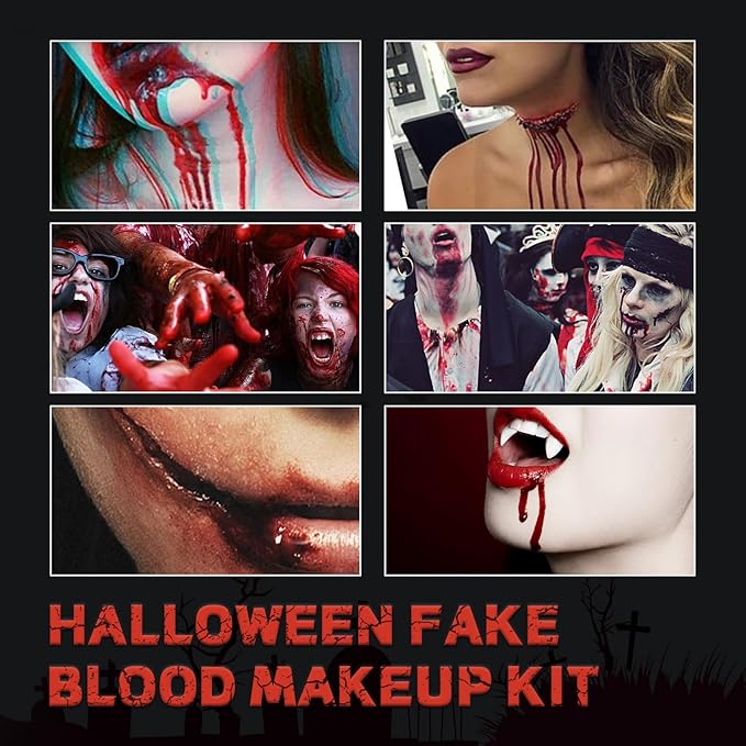 Halloween Fake Blood Kit,Fake Blood Spray+ Dripping Blood 1.76oz + Coagulated Gel Blood 1.06oz - Realistic Washable Fake Blood Makeup for Halloween Makeup Zombies Vampire Monster Cosplay & Dress Up