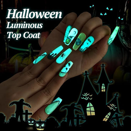 U-Shinein Glow In The Dark Gel Polish - Luminous Blue Nail Gel Top Coat, No Wipe Long-lasting, Transparent Glow, UV LED Needed, Perfect for Any Colors, Halloween
