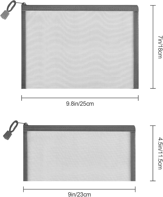 12 Pieces Zipper Nylon Mesh Pouch, Mesh Cosmetic Bags Makeup Bags Pencil Case, Multipurpose Travel Bags for Cosmetic School Office Supplies and Travel Accessories (Grey, A5+B6)