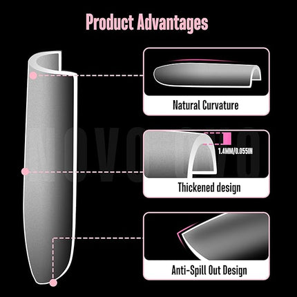 NOVO OVO Sharp Square Medium Nail Tips Press on, Natural (Not Sculpted) No C Curve Soft Gel Double Matte Clear Fake Nail Extension,Full Cover False Nails for Salon DIY Manicure x 15 Sizes 450 pcs