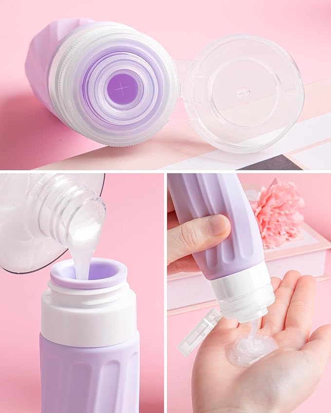 Travel Bottles for Toiletries 8 Pack, Travel Size Toiletries, Tsa Approved Travel Size Containers 3oz, with Travel Essentials Clear Bag, Leak Proof Silicone Squeezable Creams Jars