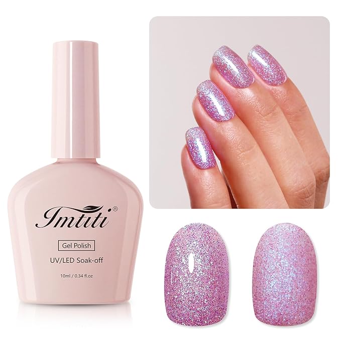 Imtiti Glitter Gel Nail Polish, Mermaid Iridescent Glitter Gel Polish Soak Off LED U V Shimmer Sparkle Nail Gel Polish DIY Nail Art Starter Manicure Salon Gel Nail Polish Kit for Women Girls 10ML