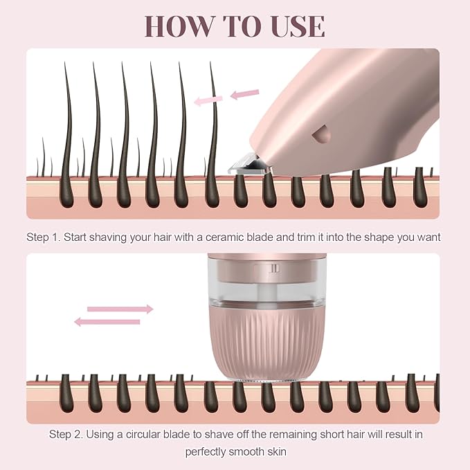 Bikini Trimmer for Women - 2025 New 2-in-1 Dual-Head Electric Shaver，Rechargeable Professional Painless Electric Razors, IPX7 Waterproof Body Hair Trimmer & Facial Hair Remover for Wet & Dry