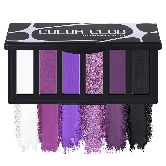 Purple Eyeshadow Palette with Mirror Lilac Violet Plum Tones Matte Shimmer Glitter 6 Colors Mini Eye Shadow Pallet Travel Size Highly Pigmented for Fairy Witch Goth Halloween Costume Makeup
