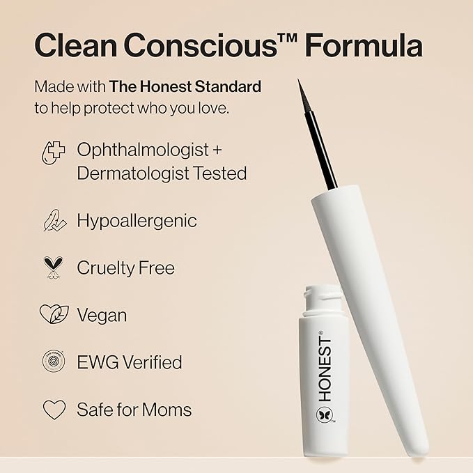Honest Beauty Longlasting Liquid Eyeliner | Smudge + Flake Proof, Precise Application | Hypoallergenic, Vegan, + Cruelty Free | Black, 0.58 fl oz