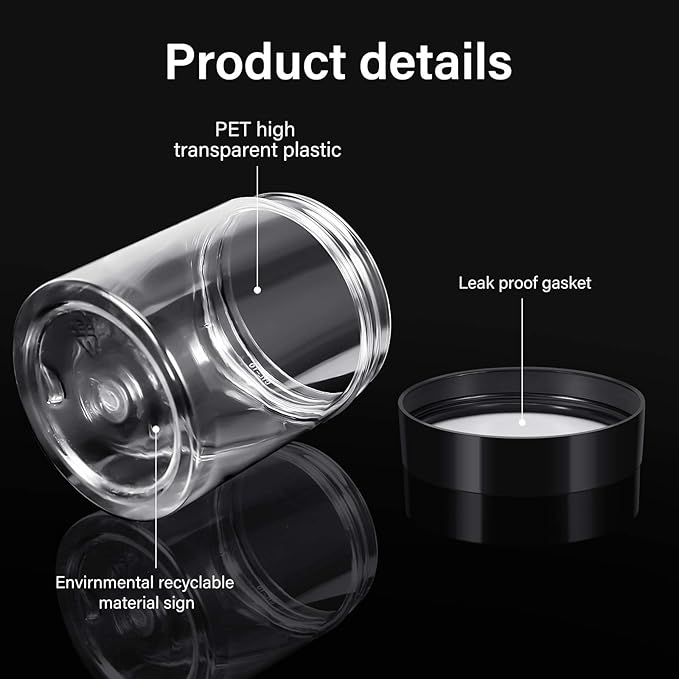 Patelai 4 Pieces Round Wide-mouth Leak Proof Plastic Container Jars with Lids for Travel Storage Makeup Beauty Products Face Creams Oils Salves Ointments DIY Making(10 Ounce,Black)