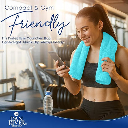 DAN RIVER 6-Pack Premium Hand Towels (16x28 Inches) - 100% Cotton, Ultra Soft, Lightweight, Highly Absorbent Towels for Bathroom, Spa, Gym, Salon, Hotel, and Travel - Turquoise