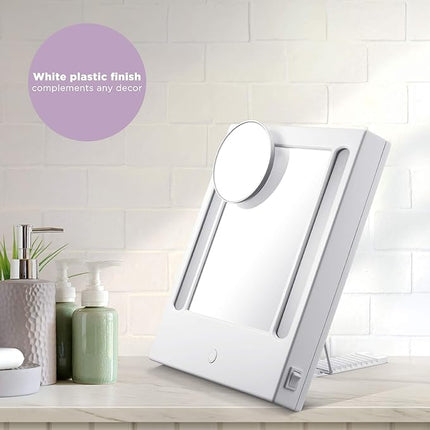 Conair Lighted Makeup Mirror, LED Vanity Mirror, 1X/5X Magnifying Mirror, Corded in Glossy White