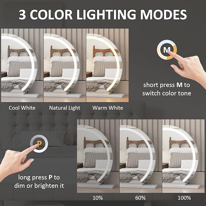 YOURLITE Vanity Mirror with Lights,23"x 24" Modern Mirror with LED Lights, 3 Colors Modes & Adjustable Brightness, Makeup Mirrors Vanity Mirror 10x Spot Mirror, USB Charging Port