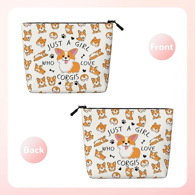 MOLAIGIN Just A Girl Who Love Crogis Cute Crogi Cosmetic Bag For Women, Travel Makeup Bag, Toiletry Zipper Bag, Large Capacity Aesthetic Cases