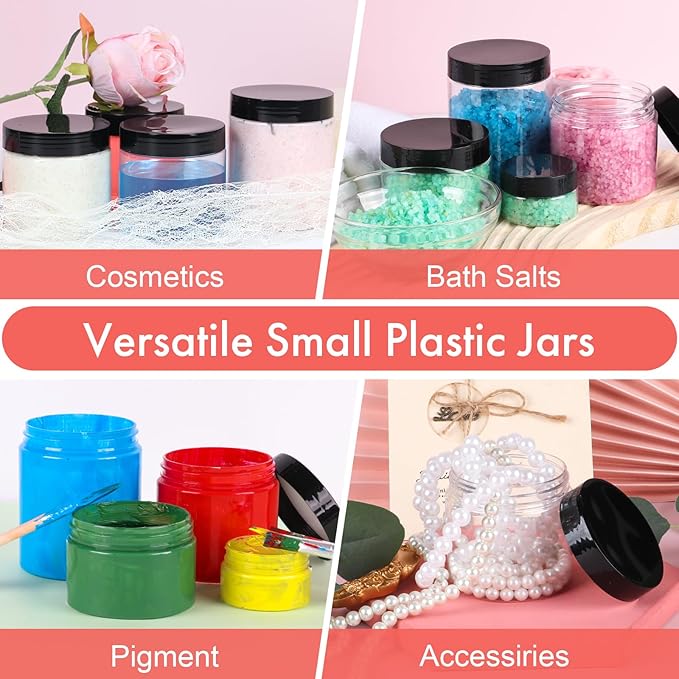 Empty 6 oz Small Containers with Lids & Labels - Refillable Plastic Jars with Lids - Sugars Scrub Jars/Slime Containers (6 fl.oz, 40Pack)