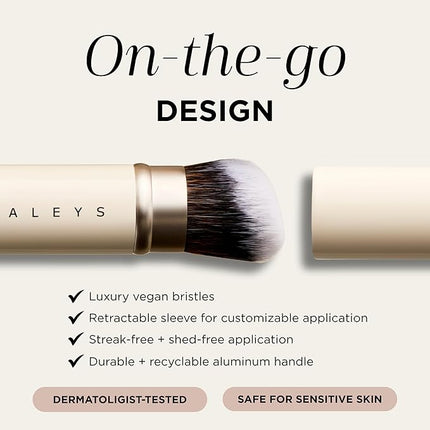 HALEYS Retractable Face Brush, VEGAN Dense, Angled Bristles & Adjustable Sleeve, Portable Makeup Brush for Quick, Easy Streak-Free Blending of Liquids, Creams, Powders, Travel-friendly Mess-Free Cap