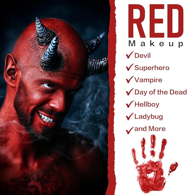 BOBISUKA Devil Red Face Body Paint, Water-Based Face Painting Kit & Body Paints, Kids Adults Facepaint for Halloween Demon Gothic Vampire La-Catrina SFX Makeup, Costume Cosplay Party Theater & Stage