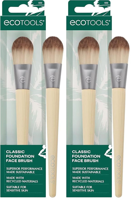 EcoTools Classic Foundation Face Brush, For Liquid, & Cream Foundation, Flat Foundation Brush, Makeup Brush For Natural Makeup, Buildable Coverage, Synthetic Bristles, Cruelty- Free, 1 Count