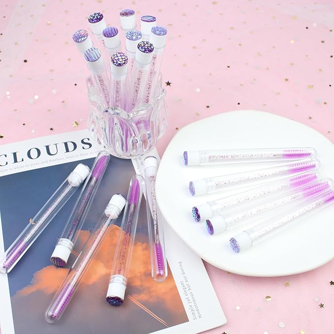 20 Sets Mascara Wand Tube Diamond Eyelash Spoolies Purple Mascara Brushes Lash Brush Makeup Tool Applicator Eyelash Brush Tubes Makeup Brush (4C-Purple)