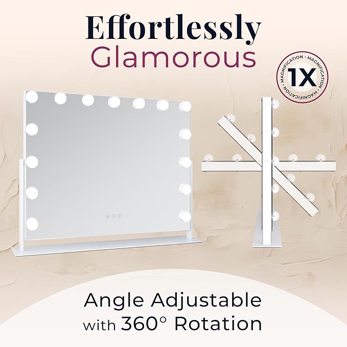 Zadro Hollywood Lighted Vanity Mirror with 15 LED Bulbs, 3 Color Light Settings, 360° Rotation Makeup Mirror Head (26" H x 20" W | 1X | Chocolate)