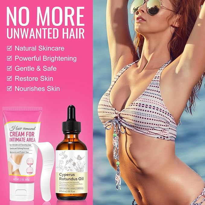 Painless Hair Removal Cream for Women, Intimate/Private Hair removal cream for body, Back & Legs, Flawless,Bikini,Armpits, For Women, All Skin Types,With Scraper & Body Oil,for All Skin Types