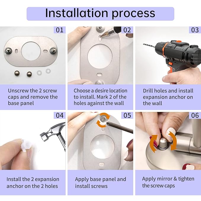 Lighted Wall Mounted Makeup Mirror, Double Sided 1X/7X Magnifying Mirror, 3 Color Lighting Option Dimmable, 360 Rotation Extension Foldable Arm, Oval Frame Rechargeable Vanity Mirror with Lights