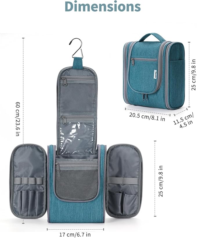 Narwey Small Hanging Travel Toiletry Bag Cosmetic Make up Organizer for Women and Men (Medium, Teal)