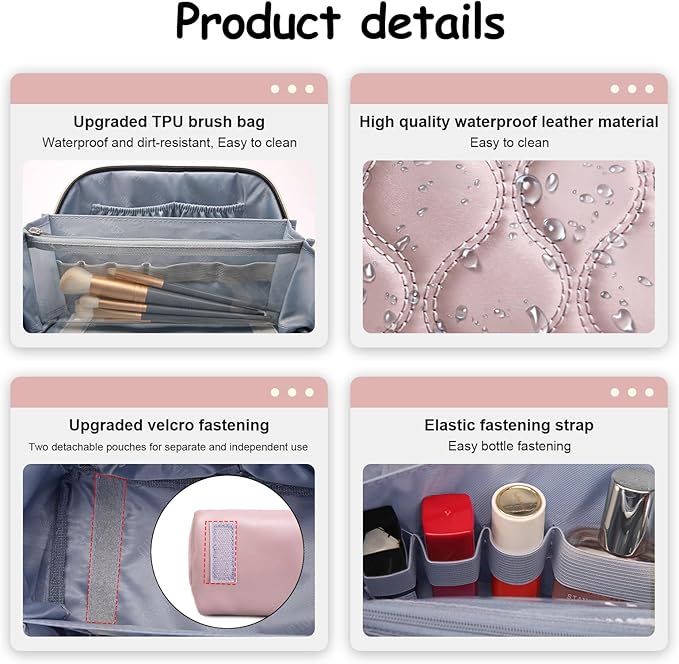 Travel Makeup Bags for Women Cosmetic Bag: Puffy Make up Bags Set of 3 - Vegan Leather Makeup Organizer - Waterproof Large Toiletry Bag with Compartments - Travel Essentials (Pink)