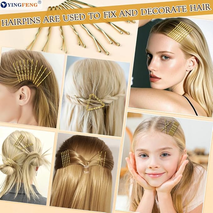 YINGFENG 510PCS Blonde Bobby Pins Hair Pins Kit with Hair Net, Includes 100 Bobby Pins for Women, 100 U Shaped Buns Hair Clips, 300 Hair Bands and 10 Blonde Hair Nets, Dance Competition Must Haves