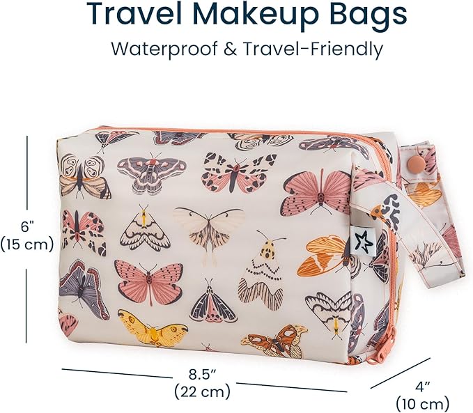 Tiny Twinkle Travel Waterproof Makeup Bag | Travel-Friendly Toiletry Cosmetic Case Organizer with Convenient Carry Handle | Spacious Interior Pouches and Secure Zipper Closure (Flutter)