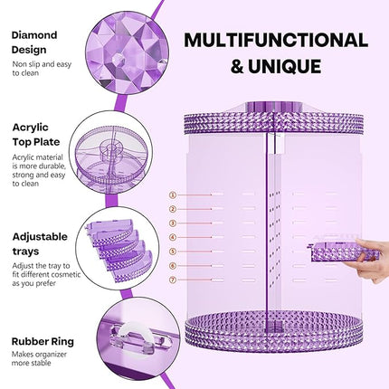 360 Degree Rotating Makeup Organizer, Extra Large Capacity Cosmetics Organizer, Removable 7 Layers Skincare Organizers, Spinning Perfume Organizer, Dresser Organizer Countertop (Purple)