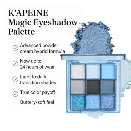 K'APEINE Blue Eyeshadow Palette, 9Colors Matte Shimmer Eyeshadow with Grey Black Highly Pigment Makeup Palette Waterproof Eye Shades for Rave Party, Stage Performance, Music Festival and Costume-LG2