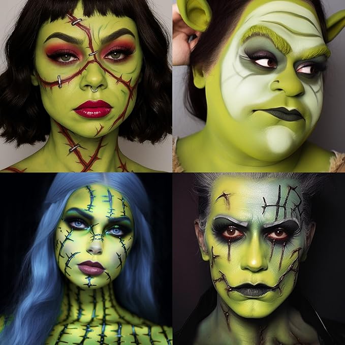 6 PCS Halloween Witch Makeup Set - Includes Ogre Green Face Body Paint(60ml), Black Eyeliner, False Eyelashes, Red Lipstick - Oil-Based SFX Face Painting Kit for Costume, Cosplay, Dress-Up Party