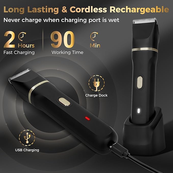 Bikini Trimmer for Women, 5-in-1 Waterproof Electric Razors for Women, Painless Pubic Hair Trimmer, Rechargeable Electric Shaver, Bikini Razor with Travel Case, Body Shaver & Face Nose Trimmer, Black