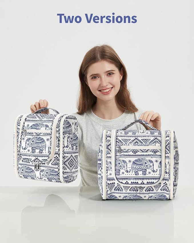 Narwey Small Hanging Toiletry Bag Women Travel Makeup Bag Organizer Toiletries Bag for Travel Size Essentials Accessories Cosmetics (Medium, Elephant)