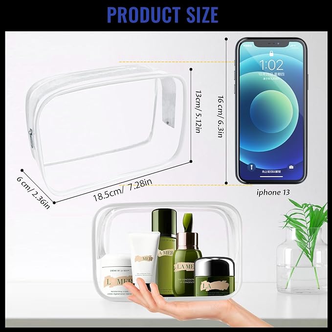 16 Pieces Clear Makeup Bags Bulk, TSA Approved Toiletry Bag for Travel, PVC Waterproof Cosmetic Pouches Clear Pouch with Zipper for Men and Women Carry-on Travel Essentials Cosmetic Bags (White-M)