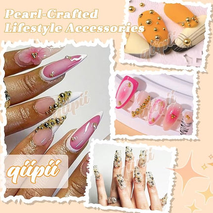 qiipii 2 Styles Gold Flatback Pearls w B7000 Glue for Bedazzling Crafting 3mm-10mm Half Round Gems Beads Stones Bedazzler Kit for Nails Face Eyes Makeup Tumblers Bottles DIY Crafts Scrapbooking Shoes