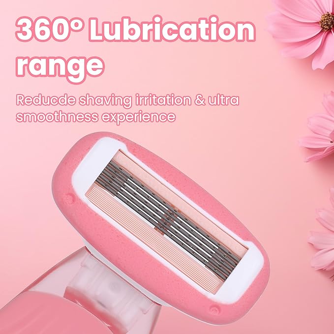Women Razors for Sensitive Skin, Travel Razors Shaving Kit Essential - 5-Blade for Sensitive Skin - Bikini, Legs, Underarms - 1 Handle & 3 Refill Cartridges - Pink