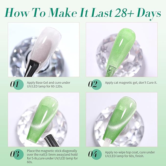 Born Pretty Christmas Green Gel Nail Polish,Jelly Transparent Gel Nail Polish, Cat Magnetic Eye,Shimmer Glitter Holographic Green Gel Polish Kit for Salon Manicure and Nail Art DIY at Home 6PCS 7ml