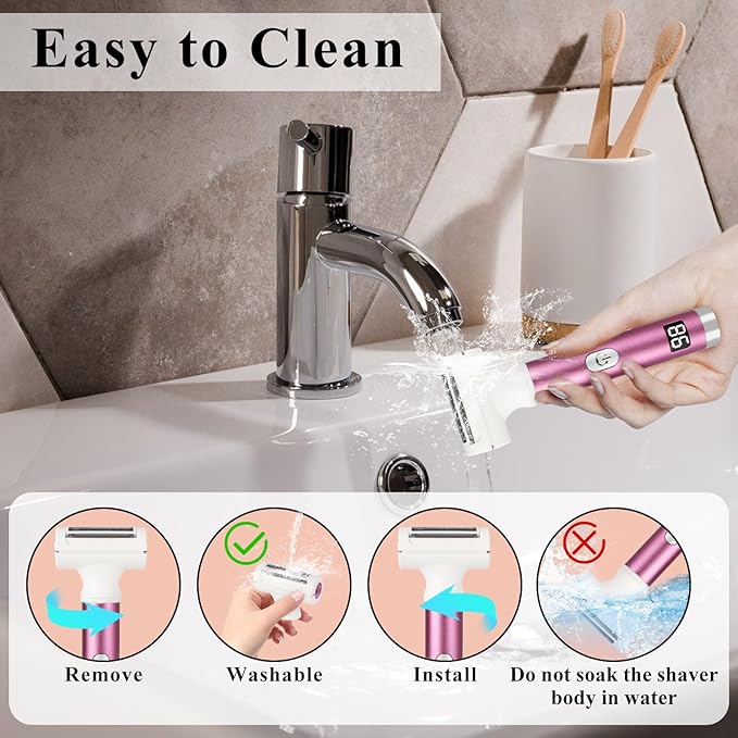 Electric Shaver for Women Men,Wet & Dry Cordless Electric Razor with 4 Accessories,Rechargeable Beauty Lady Led Display Facial Hair Remover,Smooth & Silky Bikini Trimmer for Body (Pink)