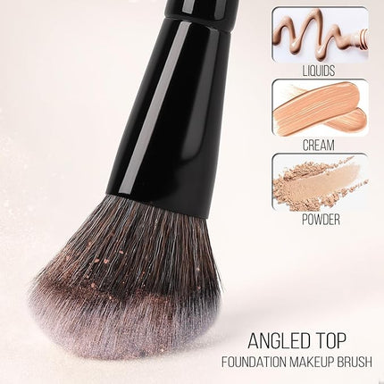 KINGMAS Foundation & Bronzer Duo Brush, Dual-ended Angled & Round Top Contour Makeup Brush, Synthetic Bristles for Beauty Blending Liquid Powder, Concealer Cream Blush (Black)