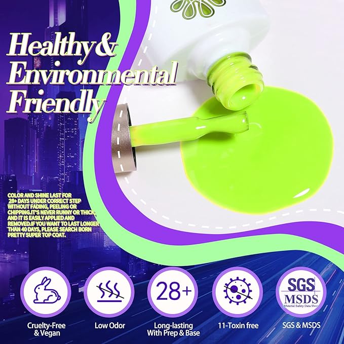 Born Pretty Neon Gel Nail Polish Set 6 Colors Halloween Luminous Glow in Dark Gel Polish Fluorescent Orange Hot Pink Blue Yellow Green Purple Gel Nail Polish Set 7ML