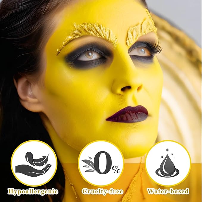 Yellow Face Paint Stick,Water-Based Yellow Body Paint Stick,Washable Full-Coverage Halloween Face Painting for Monster Lion Tiger Costume,Professional SFX Makeup for Cosplay,1.06 OZ