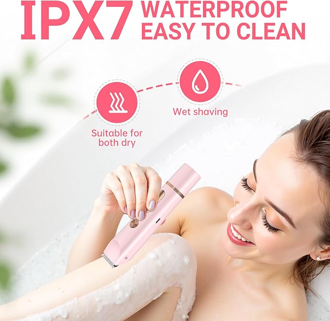 2 in 1 Bikini Trimmer for Women, Dual Head Electric Shaver with LED Display, IPX7 Waterproof Body Pubic Hair Trimmer Rechargeable Womens Electric Razor for Armpit Leg Body Facial Wet & Dry Use