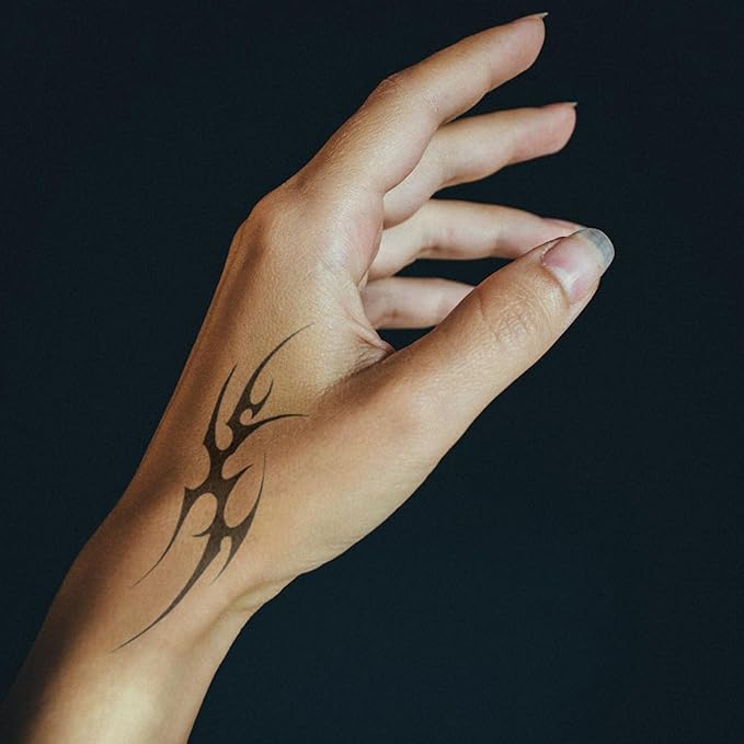 Y2K Neotribal Cybersigil Tattoos – 2 Small Symmetrical Tribal Temporary Tattoos for Waist, Hand, Arm, Neck & Lower Back, Realistic & Long-Lasting Fake Tattoo for Women