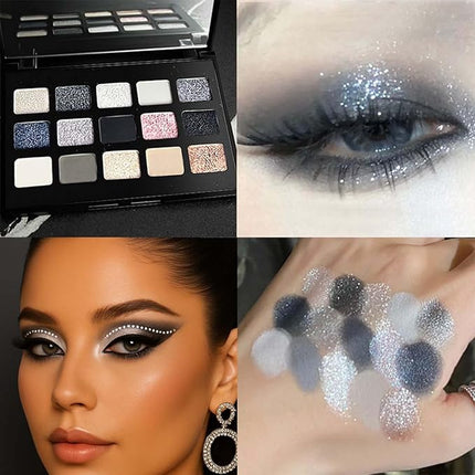 K'APEINE Smokey Eyeshadow Palette, 15Colors Black Eye Shades Matte Metallic Shimmer Eyes Makeup Kit Silver White Pink Eye Shadow Highly Pigment Long-Lasting For Daily, Gothic, Party