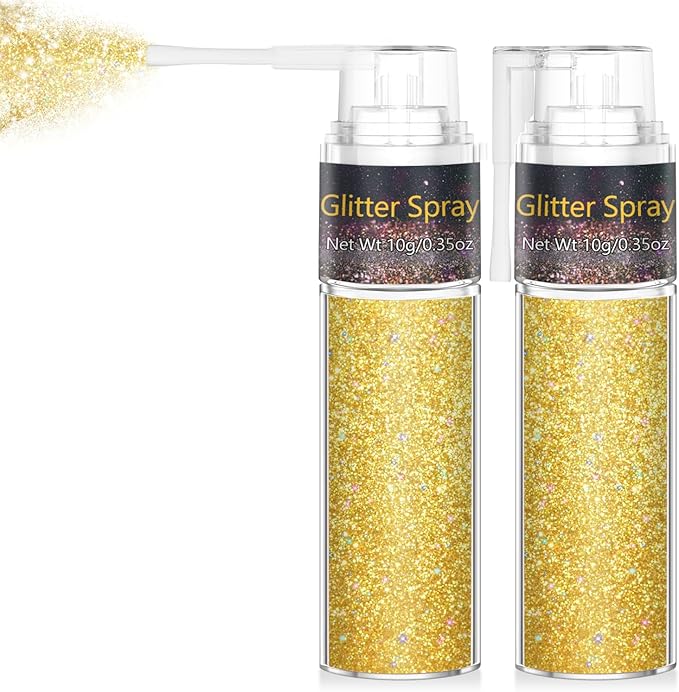 Hair and Body Glitter Spray, 1PC Hair Glitter Extra Fine Face Shimmer Powder for Clothes, Festival Loose Sparkle Powder for Rave Clothes Nail Art Easter Halloween Crafts (Sparkling Gold)