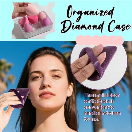 BS-MALL 10 Pcs Premium Makeup Sponges For Foundation - Makeup Blending Sponge Set With Finger & Triangle Puffs For Multi-purpose Use, Travel Essential & Daily Makeup (Diamond)
