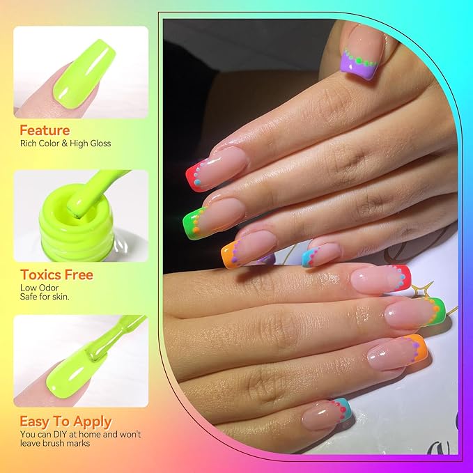 Born Pretty Gel Nail Polish Halloween Neon Fluorescent Orange Hot Pink Blue Yellow Green Purple Soak Off U V LED Gel Nail Polish Set Nails Art 7ml 6pcs