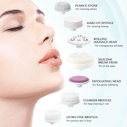 COSLUS Facial Cleansing Brush Silicone Face Scrubber: 7 in 1 FBS-D Electric Exfoliating Rotating Massage Device Waterproof Deep Cleaning Exfoliation Spa Machine - Electronic Skin Care Wash System