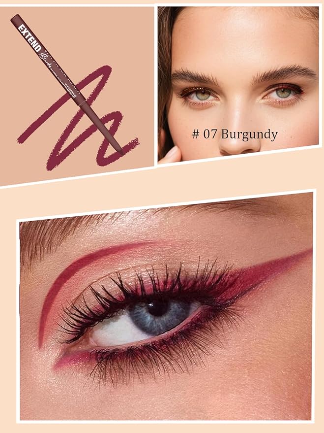Burgundy Gel Glitter Eyeliner Pencil, Metallic Waterproof Smudge-Proof Creamy Retractable Smooth Eye Liner pen, Hypoallergenic Long Lasting Eyeliner Brightener Pen Crayon Eye Makeup Gift for Women#07