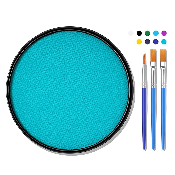 Teal Face Body Paint Makeup 30G,Professional Stage Screen Halloween,Teal Face Body Paint Makeup for Halloween Costume Theater Dress-Up Peacock Corpse Bride Sally Sea Smurf Makeup-21