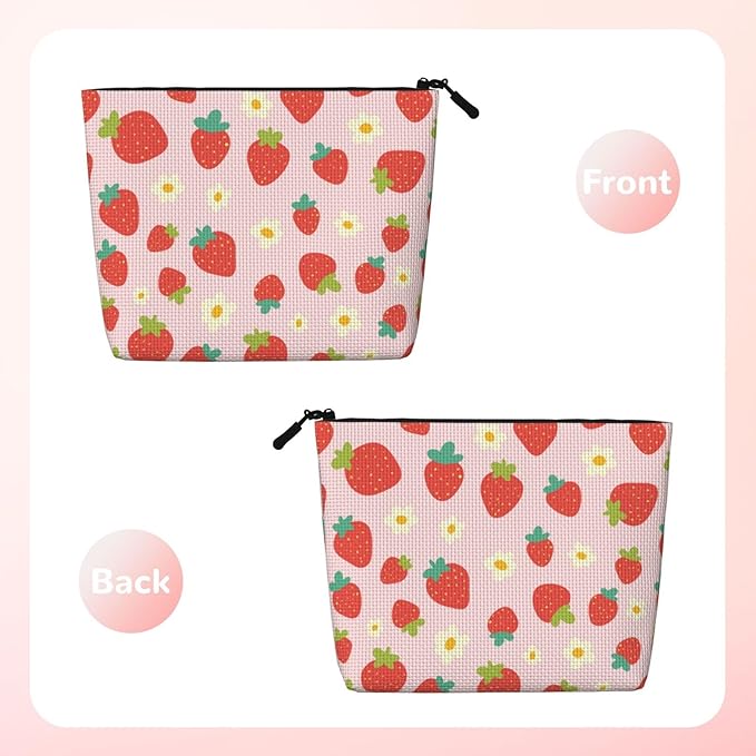 MOLAIGIN Strawberry Red Fruit Cosmetic Bag For Women, Travel Makeup Bag, Toiletry Zipper Bag, Large Capacity Aesthetic Cases